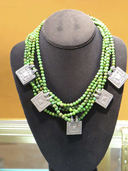 5 strand turquoise necklace with  5 sterling silver love letters charms