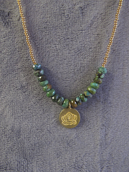 turquoise choker with lotus charm
