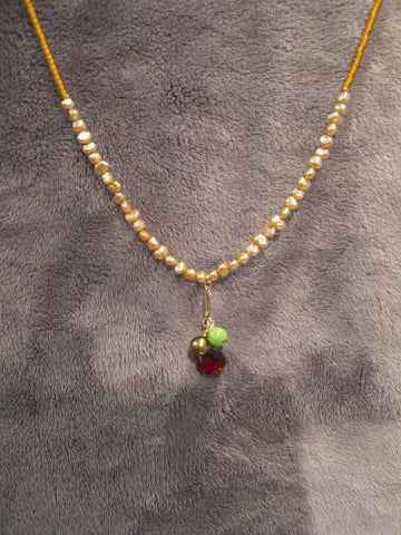 Seed Bead Choker with a pendant of  3 gems